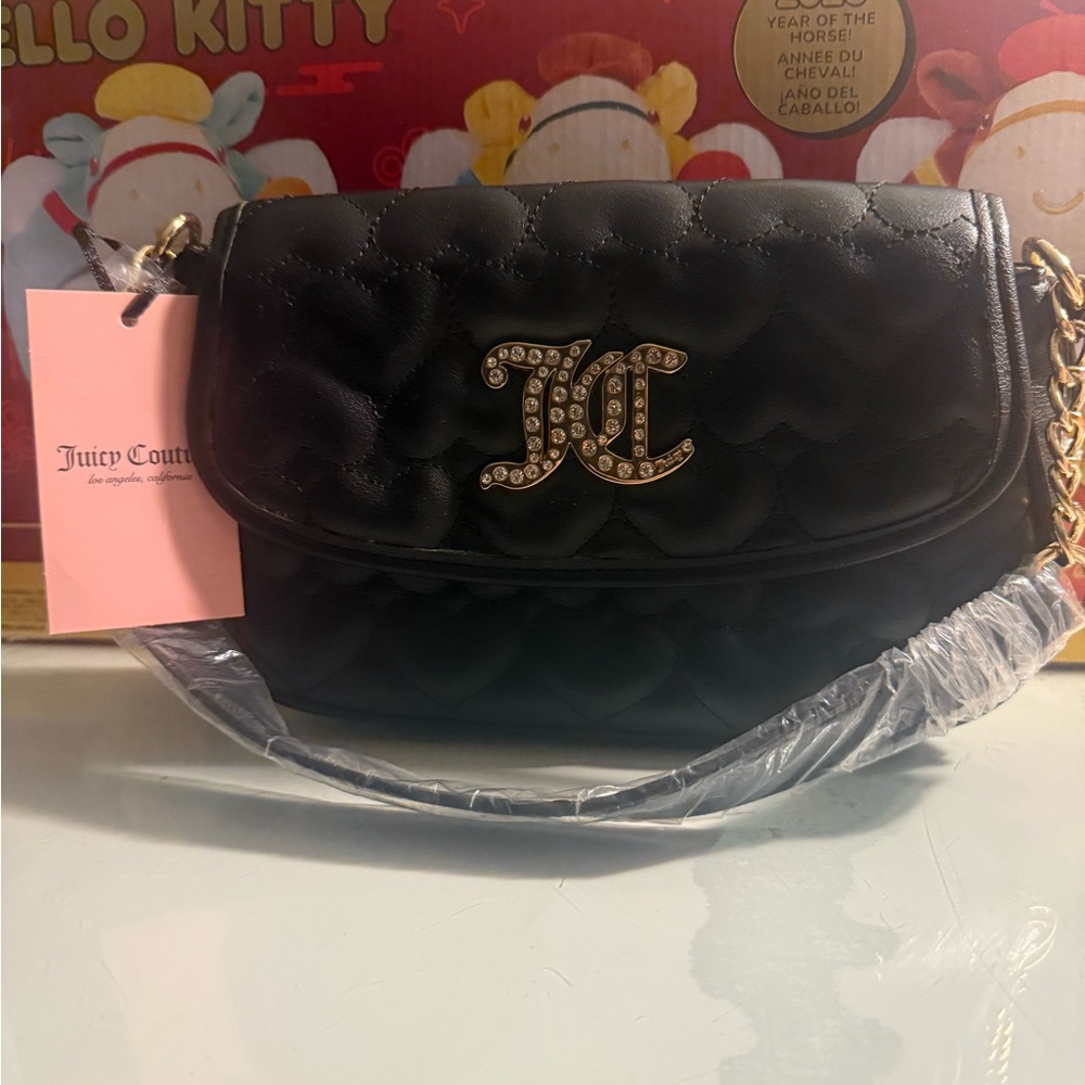 Juicy Couture Black Quilted Shoulder Bag with Gold Accents